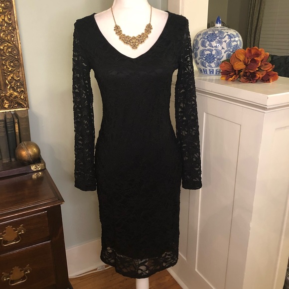 MARINA Dresses & Skirts - Marina Black Lace Cutout Sheath Dress Long Sleeve